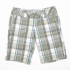Spacegirlz olive green/white plaid Bermuda shorts